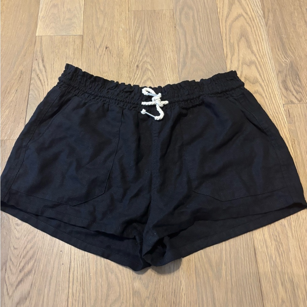 Black Women's Drawstring Casual Shorts linen love tree size medium